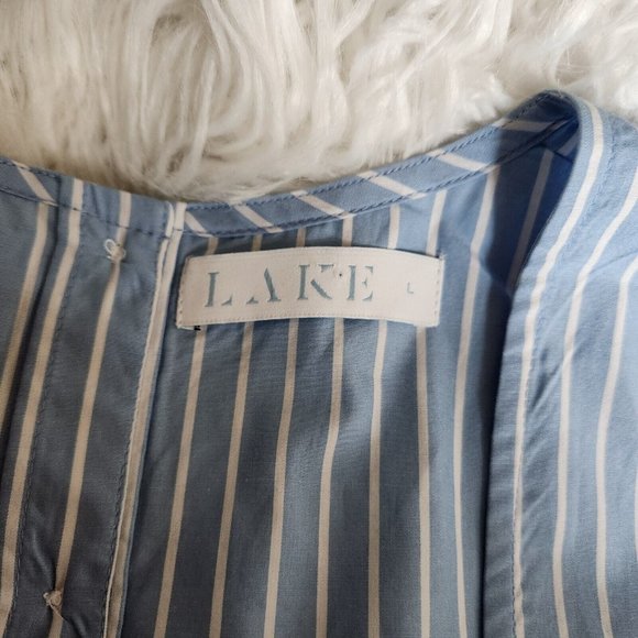 LAKE Pajama 2-PC Set LARGE Top Shorts Blue White Stripe 100% Cotton - Picture 12 of 16